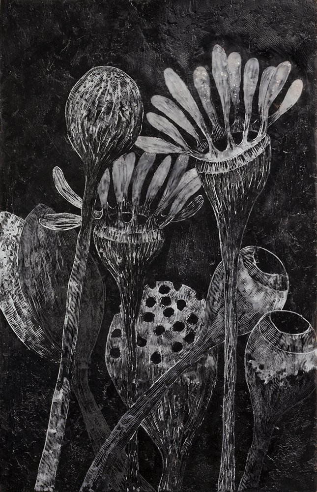 encaustic painting of plants from pangea by andrew stumpfel