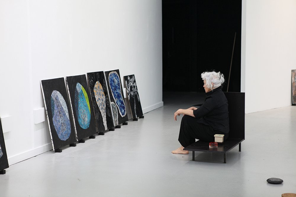 alice cummins viewing works at precursor exhibition 2024