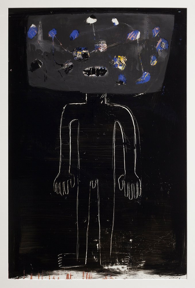 hinterglasmalerei of a figure with a mask by andrew stumpfel