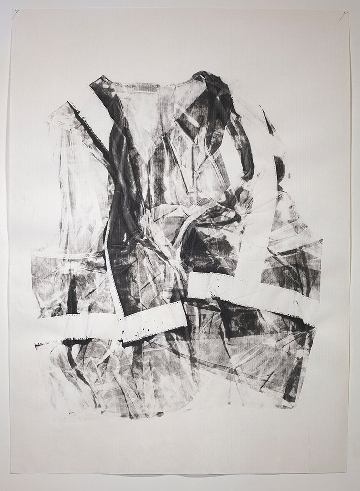 mono print of flouro safety vest